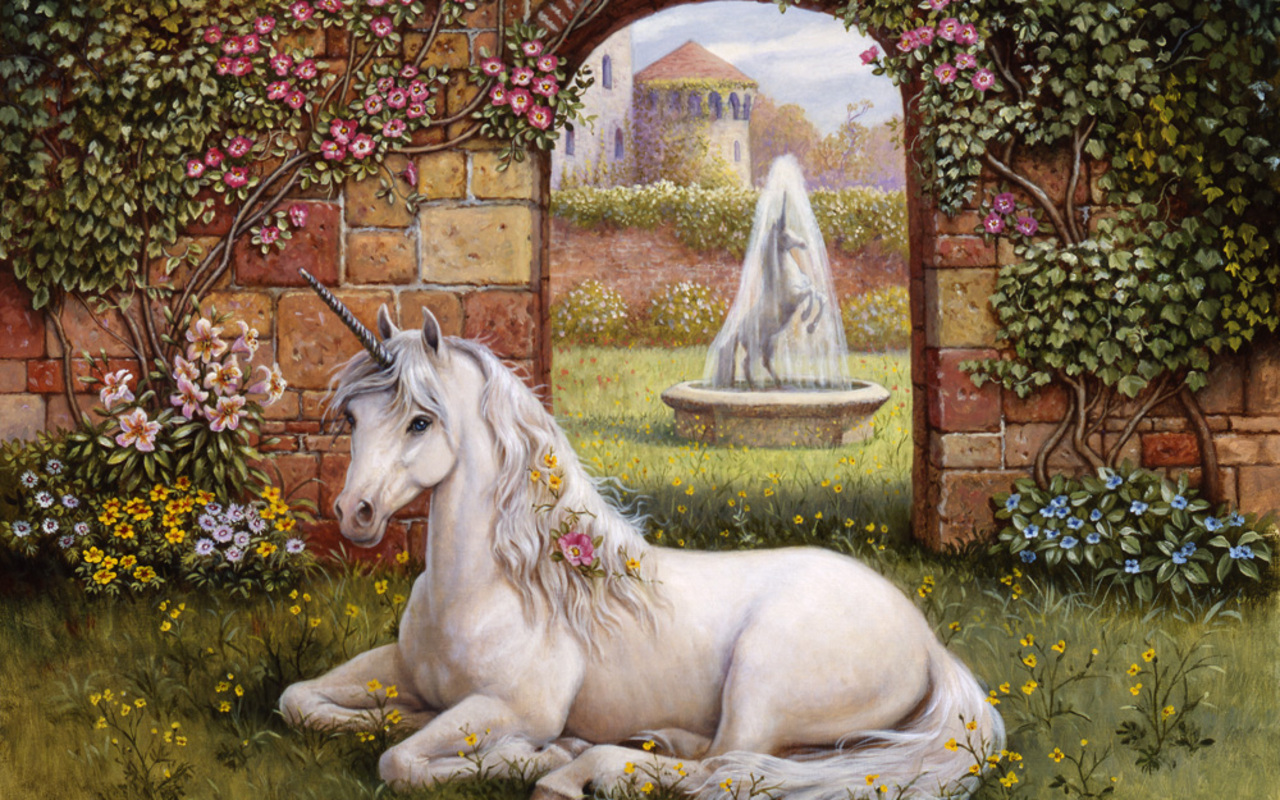 Unicórnios - Unicorn In A Garden - HD Wallpaper 