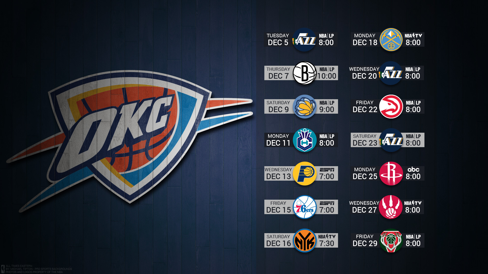 Okc 2017 Nba Basketball Team Logo December Schedule - Okc Thunder Wallpaper Hd - HD Wallpaper 