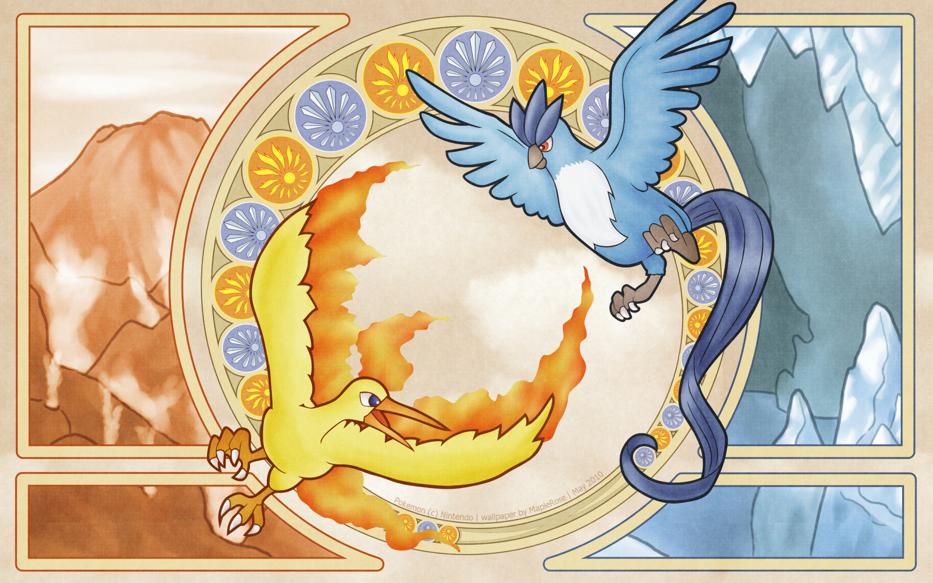 Pokémon, Moltres, Articuno Wallpaper 
	style Width - Pokemon Fire And Ice - HD Wallpaper 