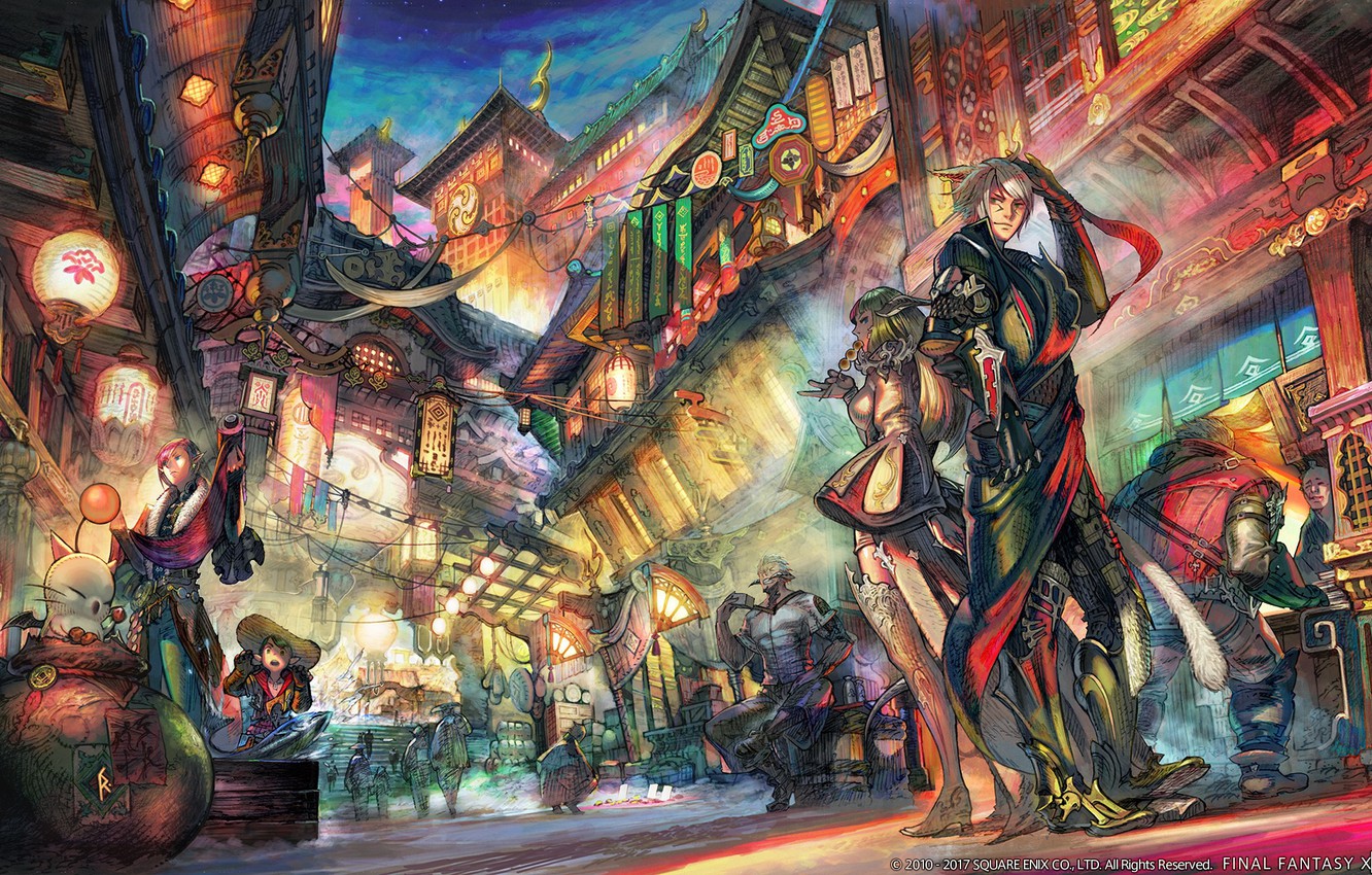 Photo Wallpaper The City, Street, Art, Two, Final Fantasy - Final Fantasy Xiv Stormblood Artwork - HD Wallpaper 