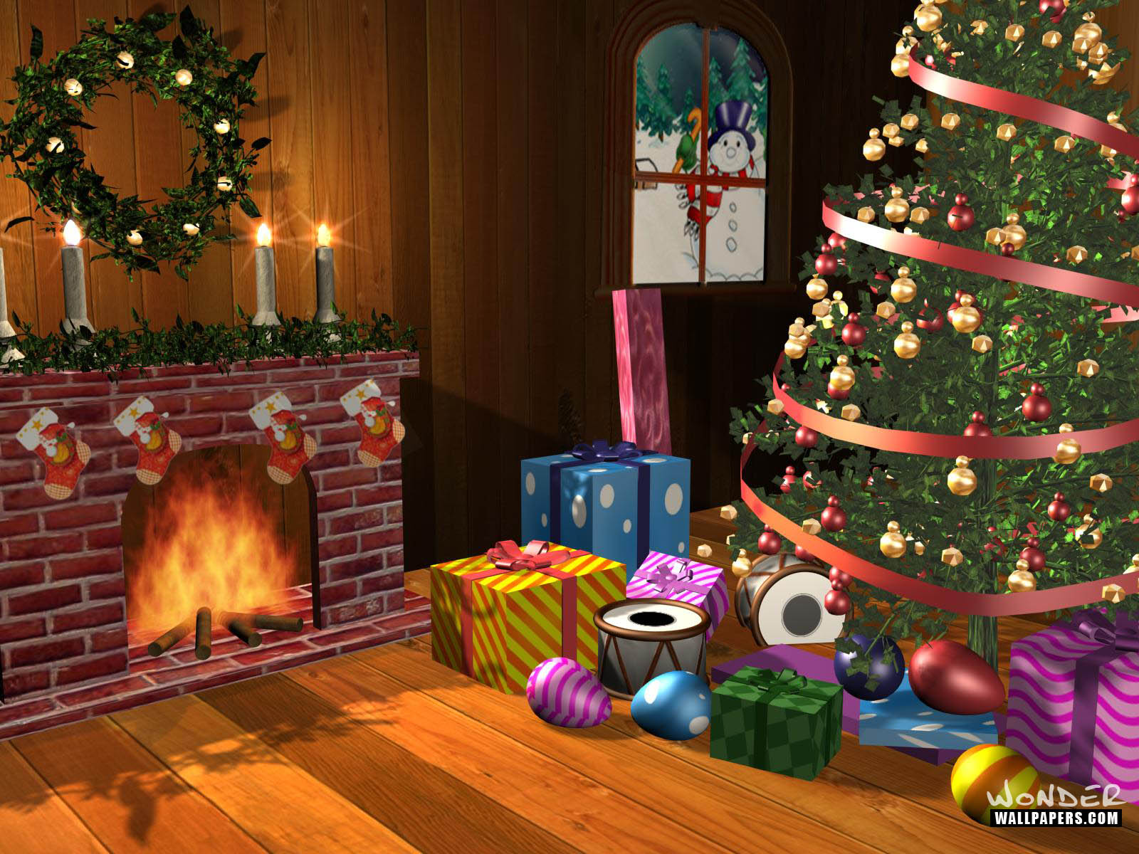 Fondos De Pantalla Hd De Navidad Regalos De Navidad - Christmas Living Room Background Cartoon - HD Wallpaper 
