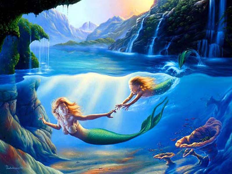 Nice Romantic Wallpapers - Child Mermaid Painting - HD Wallpaper 
