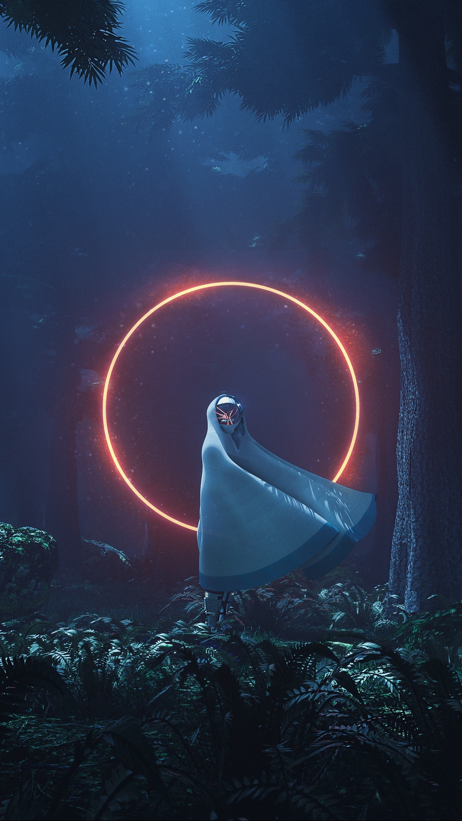 Wallpaper Silhouette, Circle, Glow, Forest, Night, - Alien - HD Wallpaper 