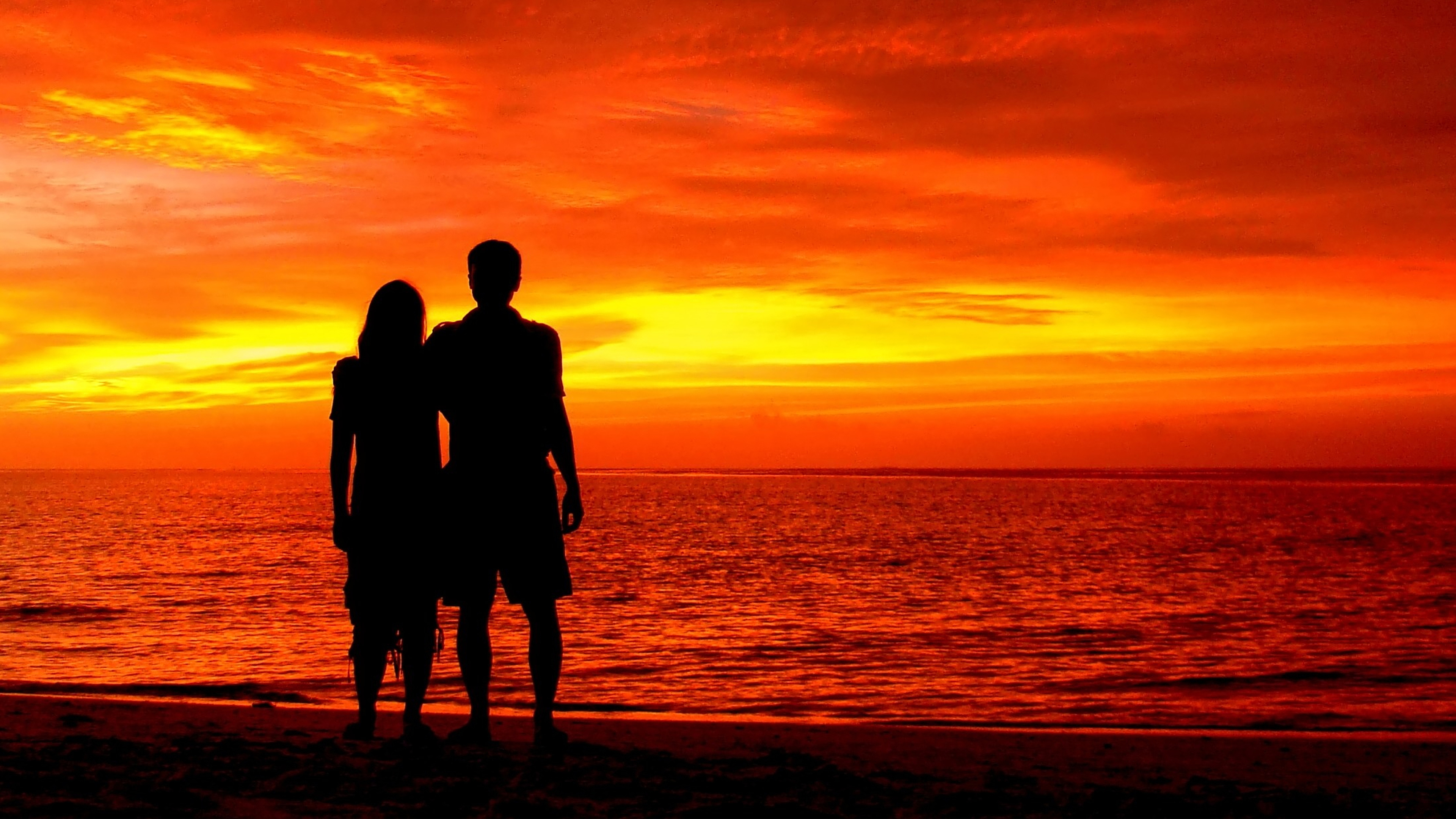 Romantic Couple Silhouette Sunset - HD Wallpaper 