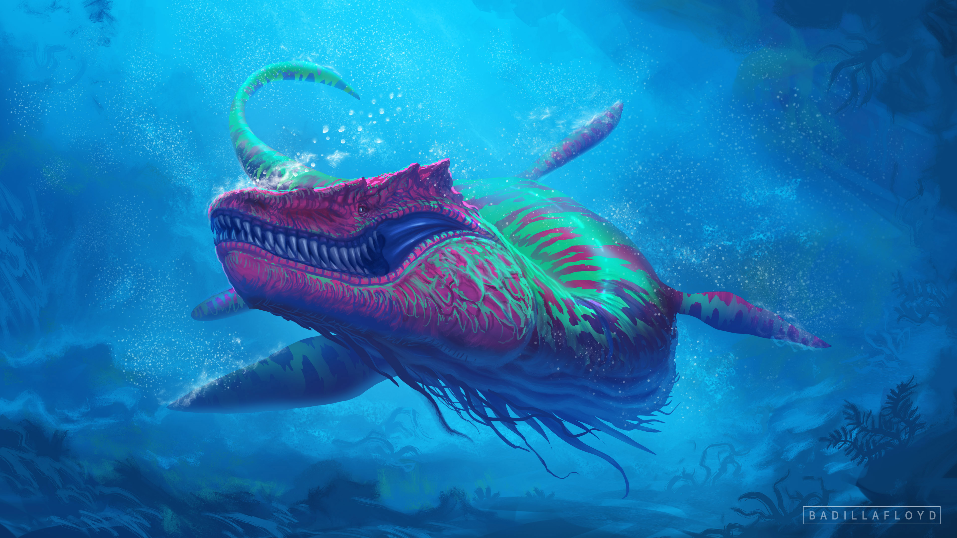 Wallpaper Of Fantasy, Creature, Sea Monster, Underwater - Sea Monster - HD Wallpaper 