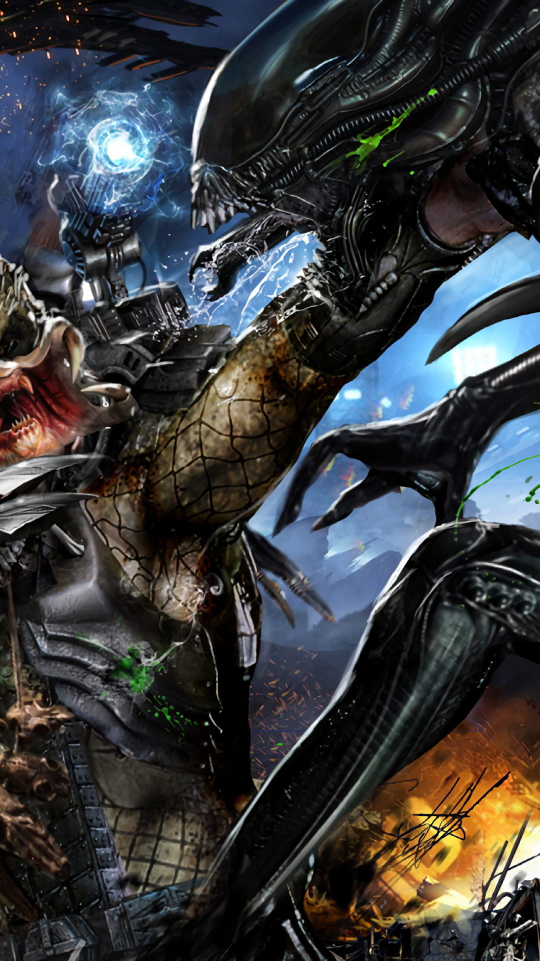 Alien Vs Predator, Xenomorph, Artwork, Sci-fi, Fight - Alien Vs Predator - HD Wallpaper 