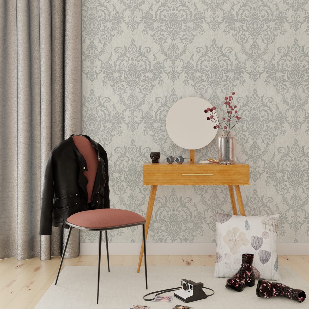 Non-woven Wallpaper York Damask Colour White - Papier Peint Oiseaux 4 Murs - HD Wallpaper 
