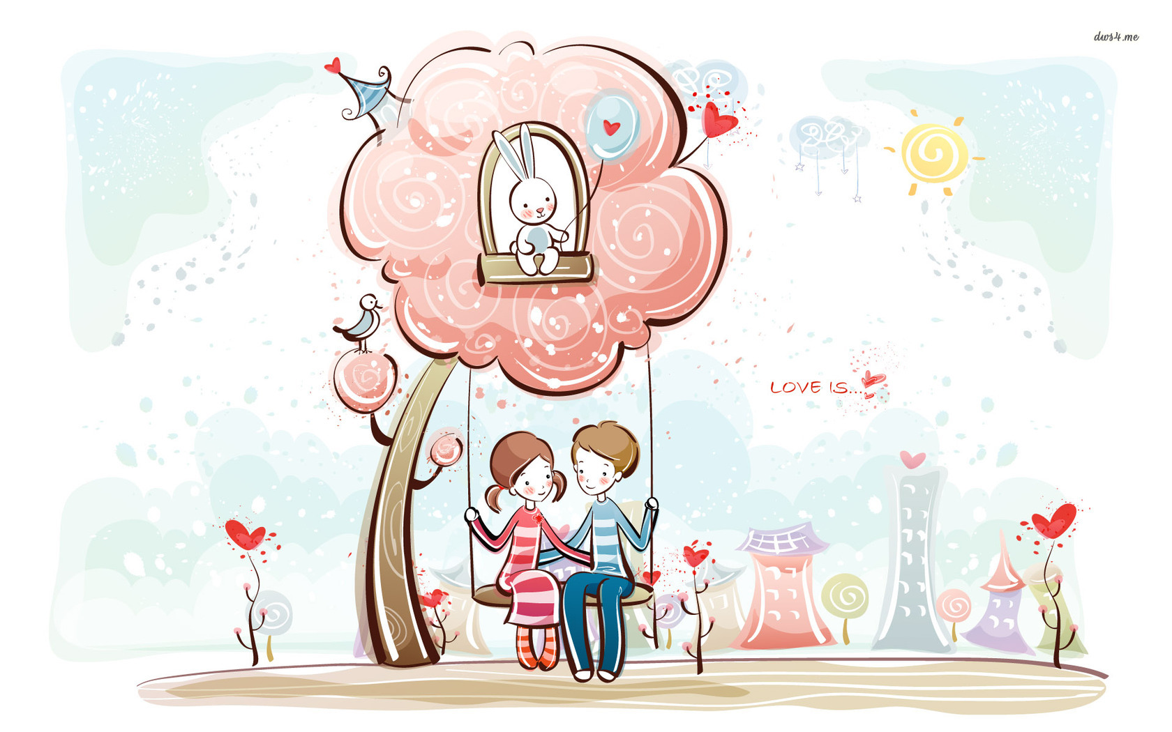 Sweet Couple Cartoon - HD Wallpaper 