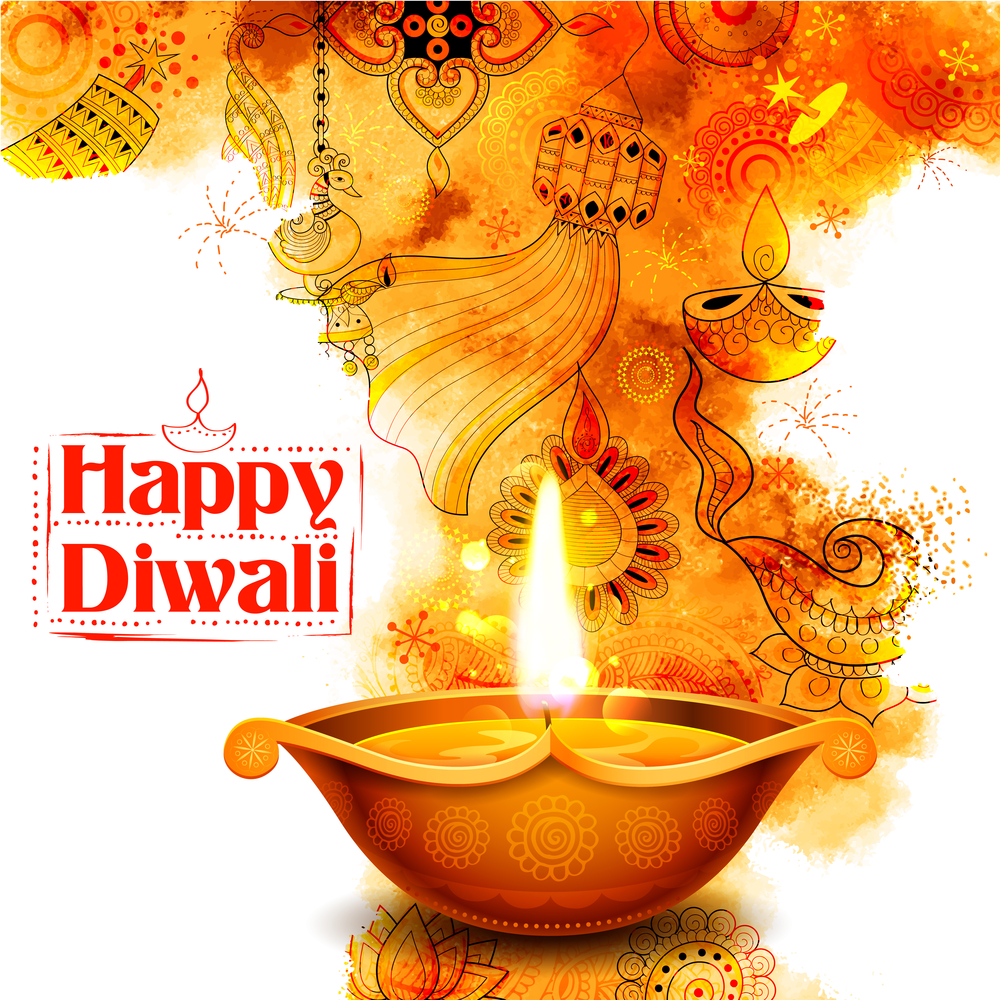 Happy Diwali Watercolor - HD Wallpaper 