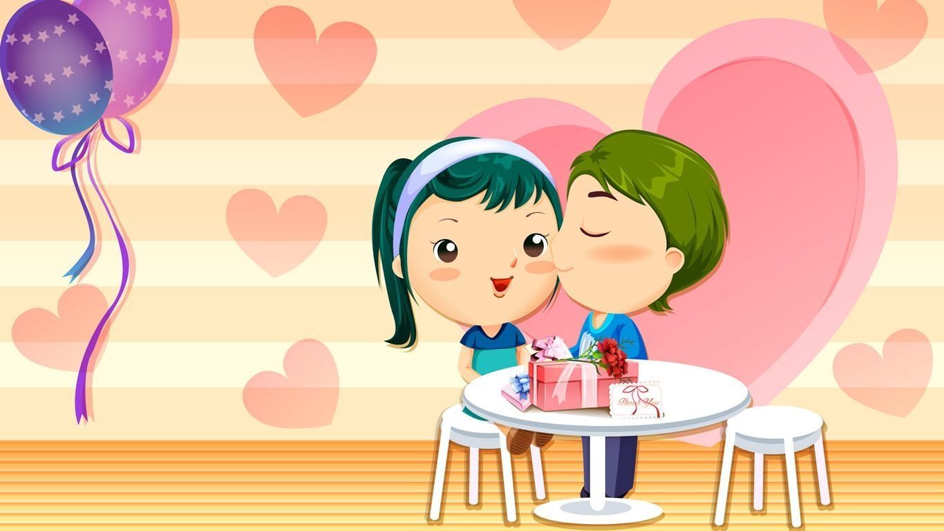 Love Cartoon Couple Wallpaper - 1366x768 Wallpaper 