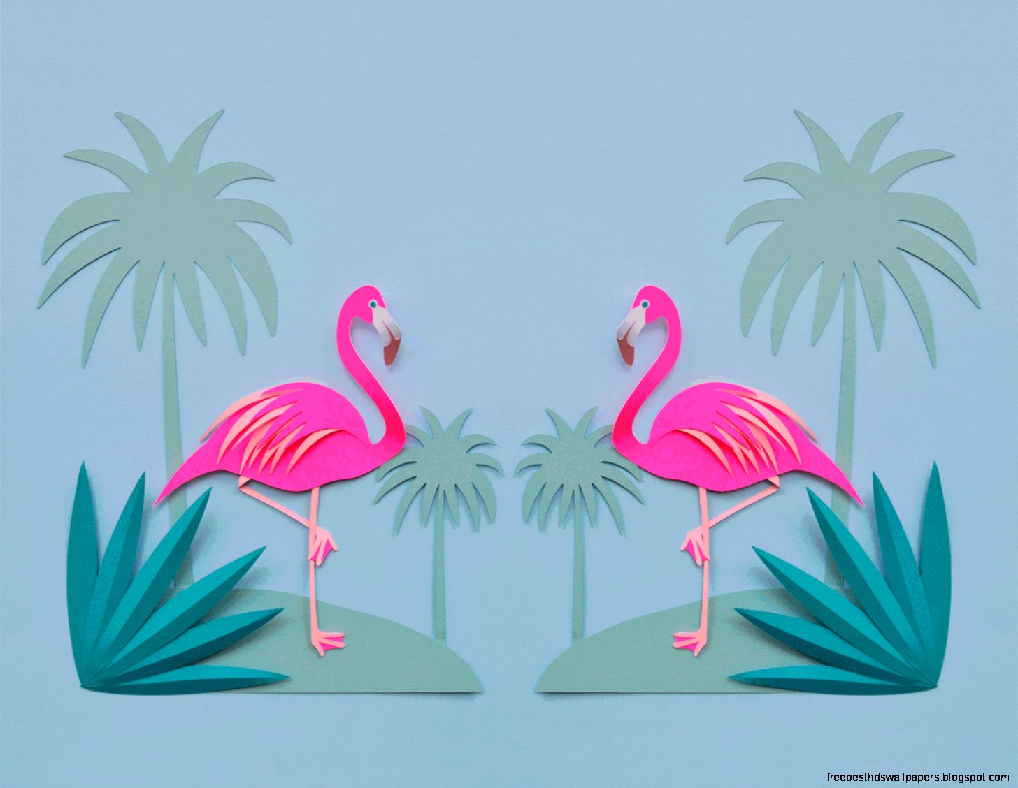 Pink Flamingo Computer Wallpaper Free - Blue And Pink Flamingo - HD Wallpaper 
