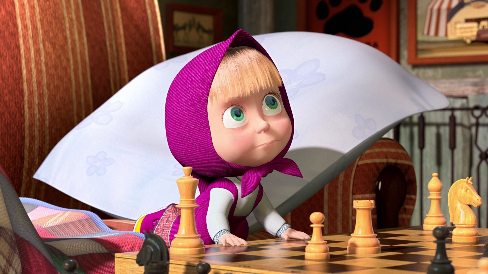 Related Wallpapers From Masha And The Bear Wallpaper - Masha And Bear Chess - HD Wallpaper 