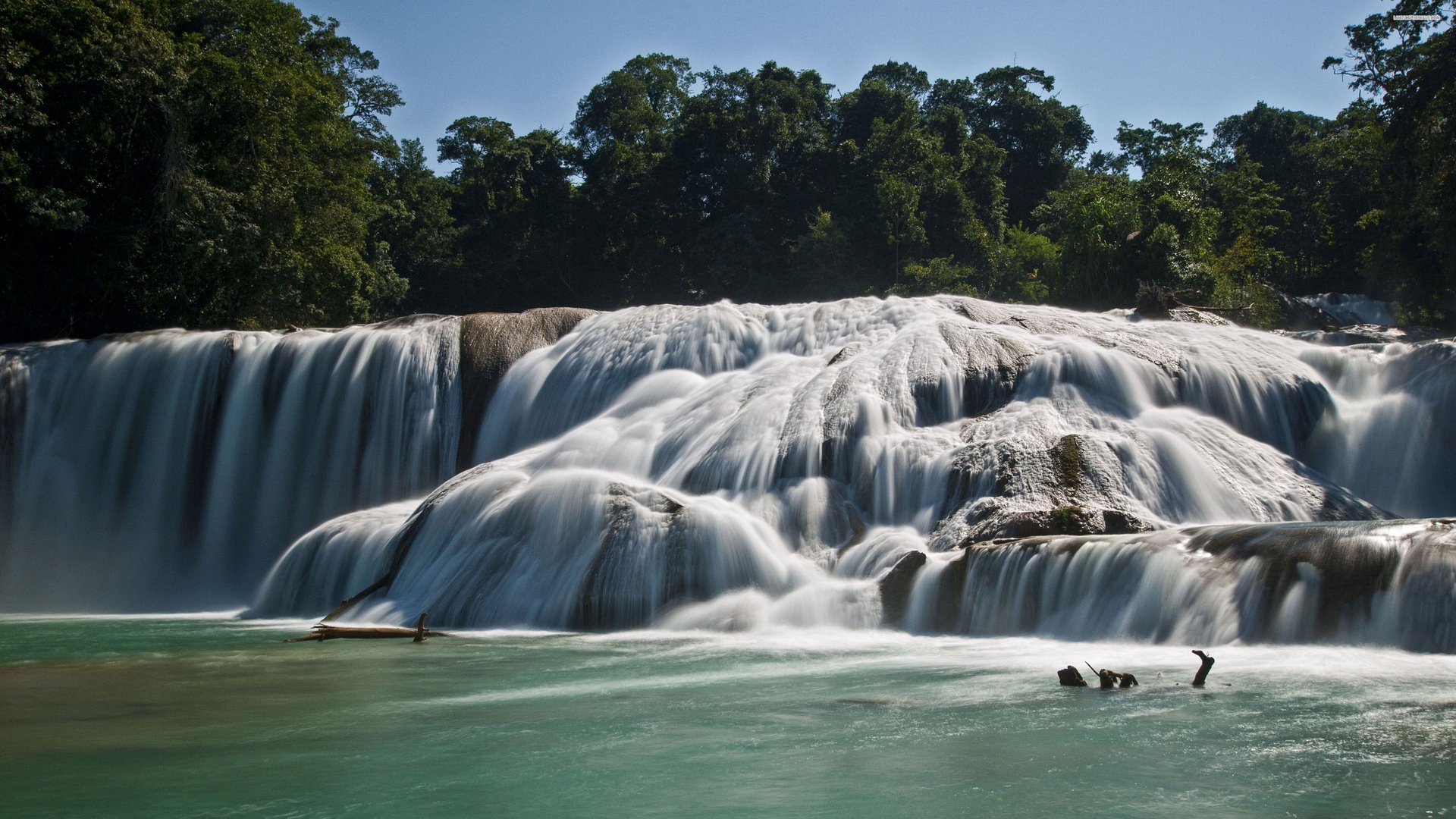 Wallpaper Agua Azul, Blue Water, Mexico, Waterfall - HD Wallpaper 