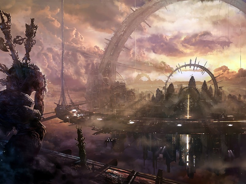 Monster En Una Ciudad Flotante Wallpaper Fondo De Pantalla - Fantasy Floating City - HD Wallpaper 