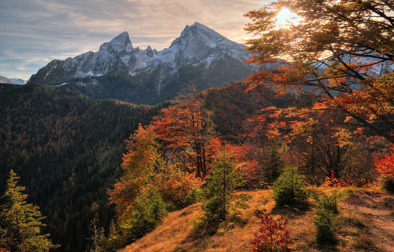 Photo Wallpaper Autumn, The Sky, Trees, Sunset, Mountains, - Fall Mountains - HD Wallpaper 