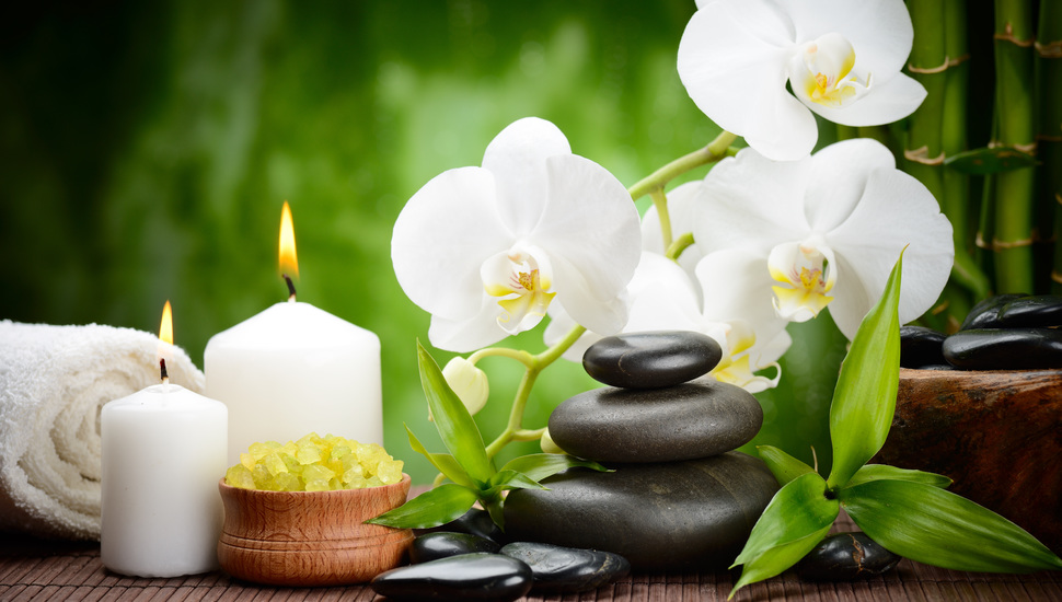 Black, Flower, Massage, Orchid, Bamboo, Spa, Stones - Bamboo And Stone Candle - HD Wallpaper 