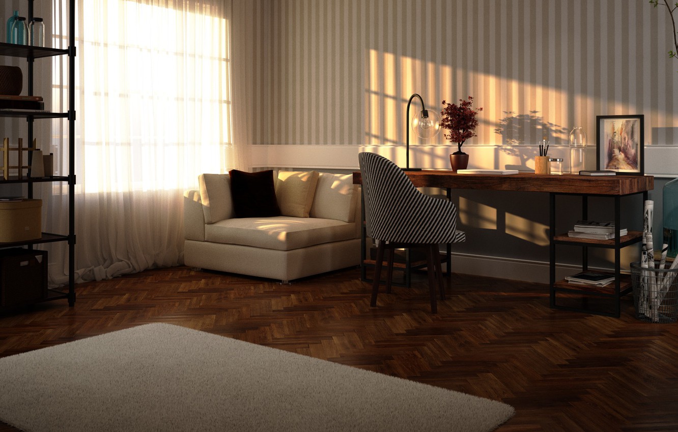 Photo Wallpaper Comfort, Room, Furnished, Home Office, - Window Blind - HD Wallpaper 