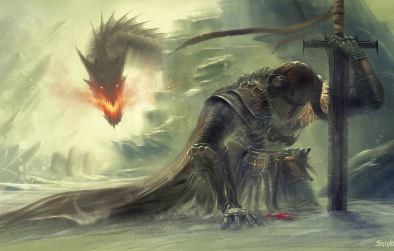 Photo Wallpaper Snow, Rocks, Fire, Dragon, Sword, Warrior, - Skyrim Art - HD Wallpaper 