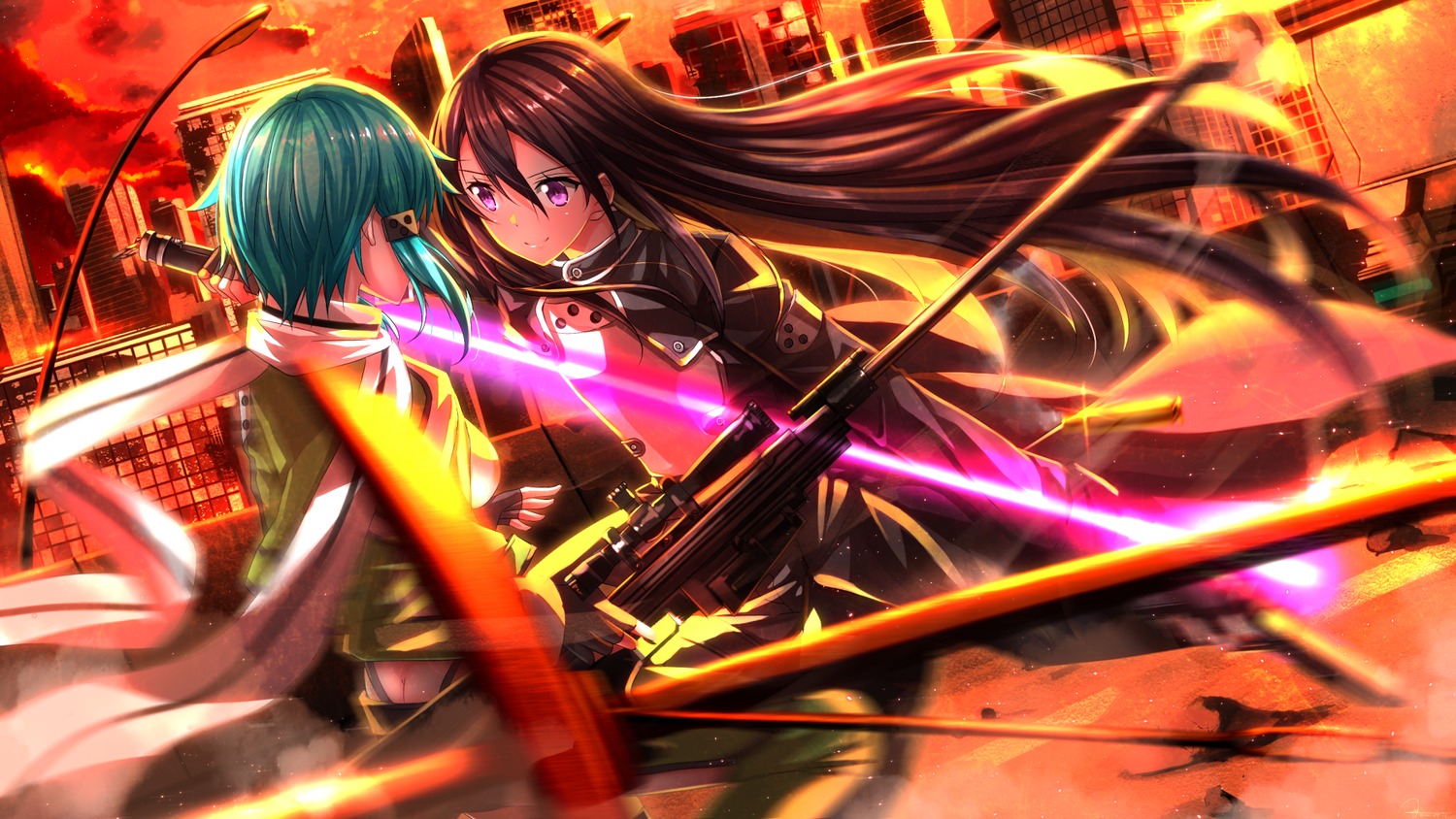 Gun Gun Gale Online Kirito Sinon Sword Art Online Swordsouls - Sword Art Online 2 - HD Wallpaper 