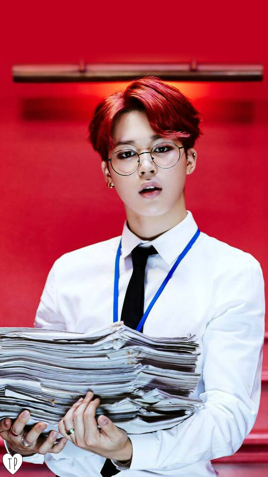 Jimin Red Hair And Glasses - HD Wallpaper 