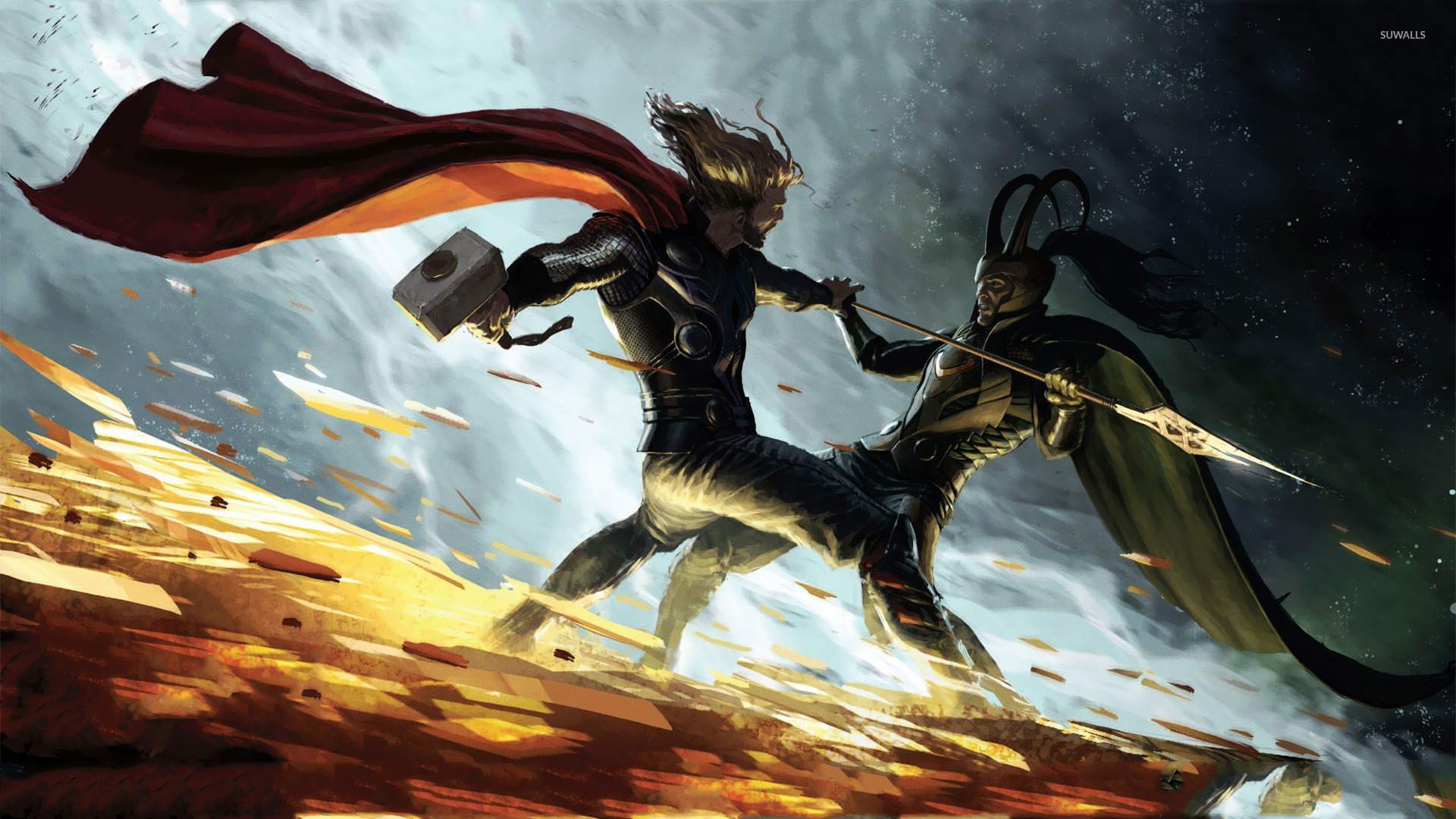 Thor And Loki Battle - HD Wallpaper 