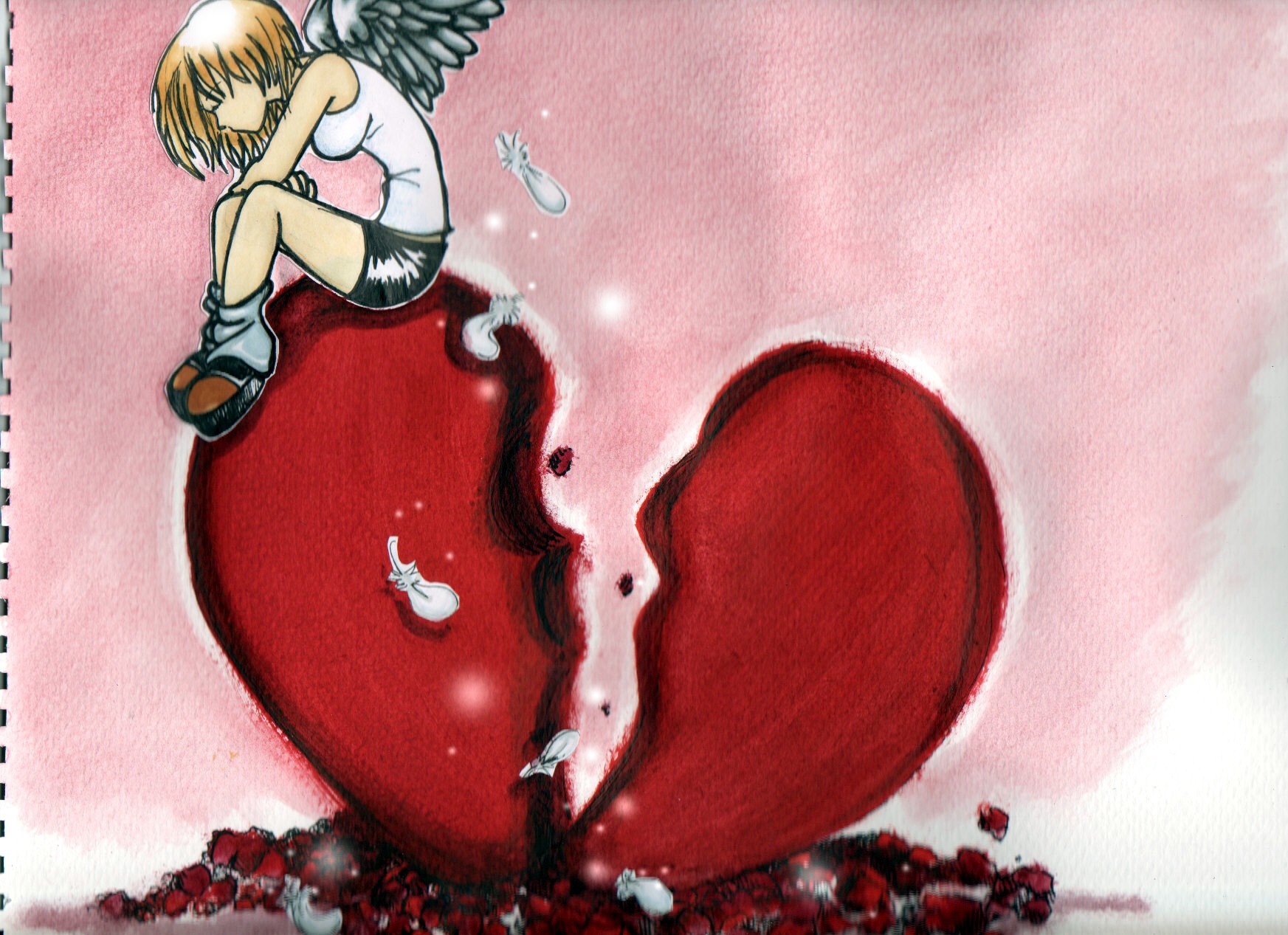 Broken Heart Sad Angel - HD Wallpaper 