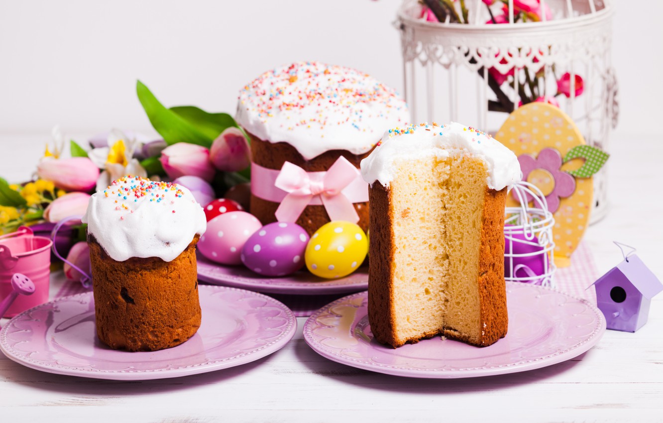 Photo Wallpaper Eggs, Easter, Tulips, Cake, Cake, Cakes, - Пасха В Мультиварке - HD Wallpaper 