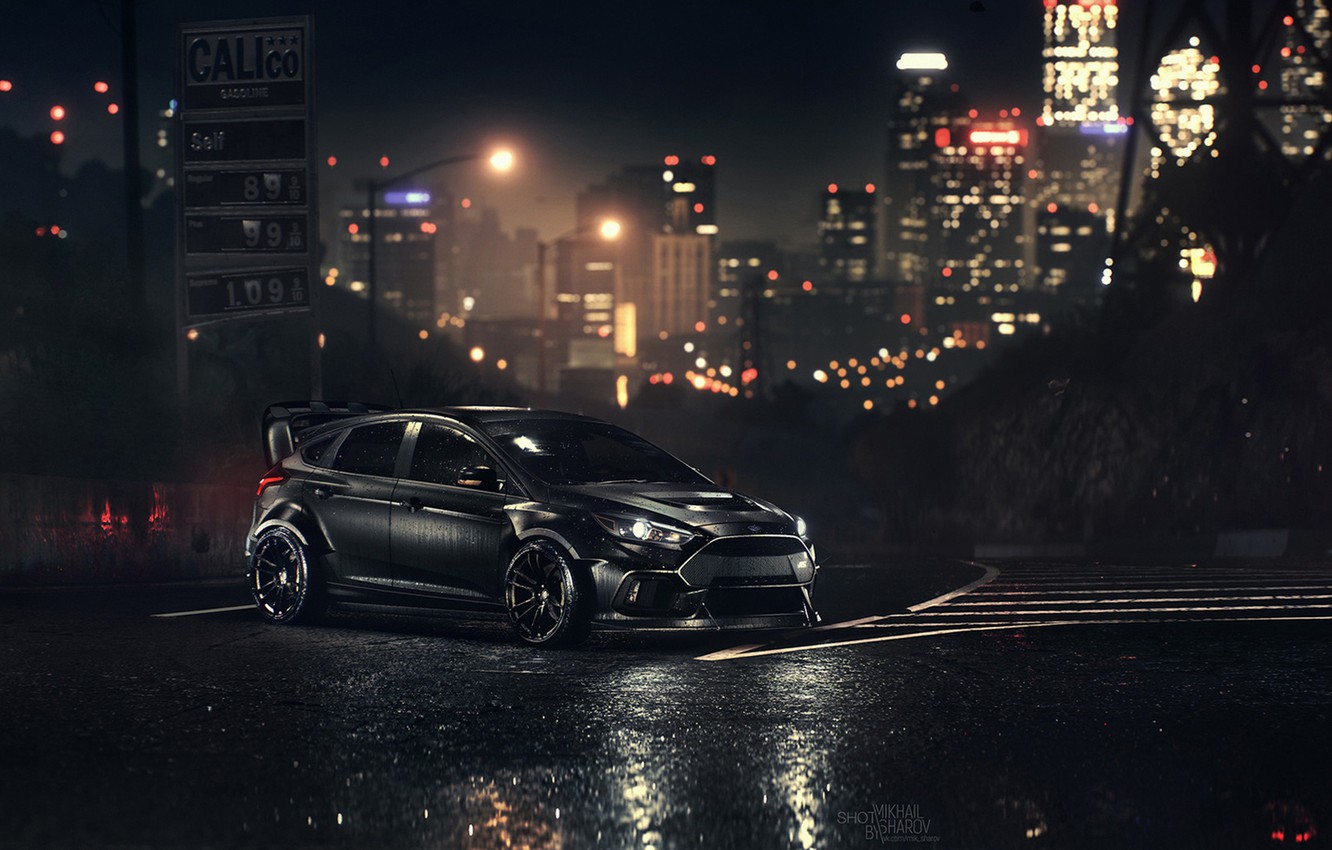 Photo Wallpaper Ford, Auto, Night, Machine, Ford, Nfs, - 4k Focus Rs - HD Wallpaper 