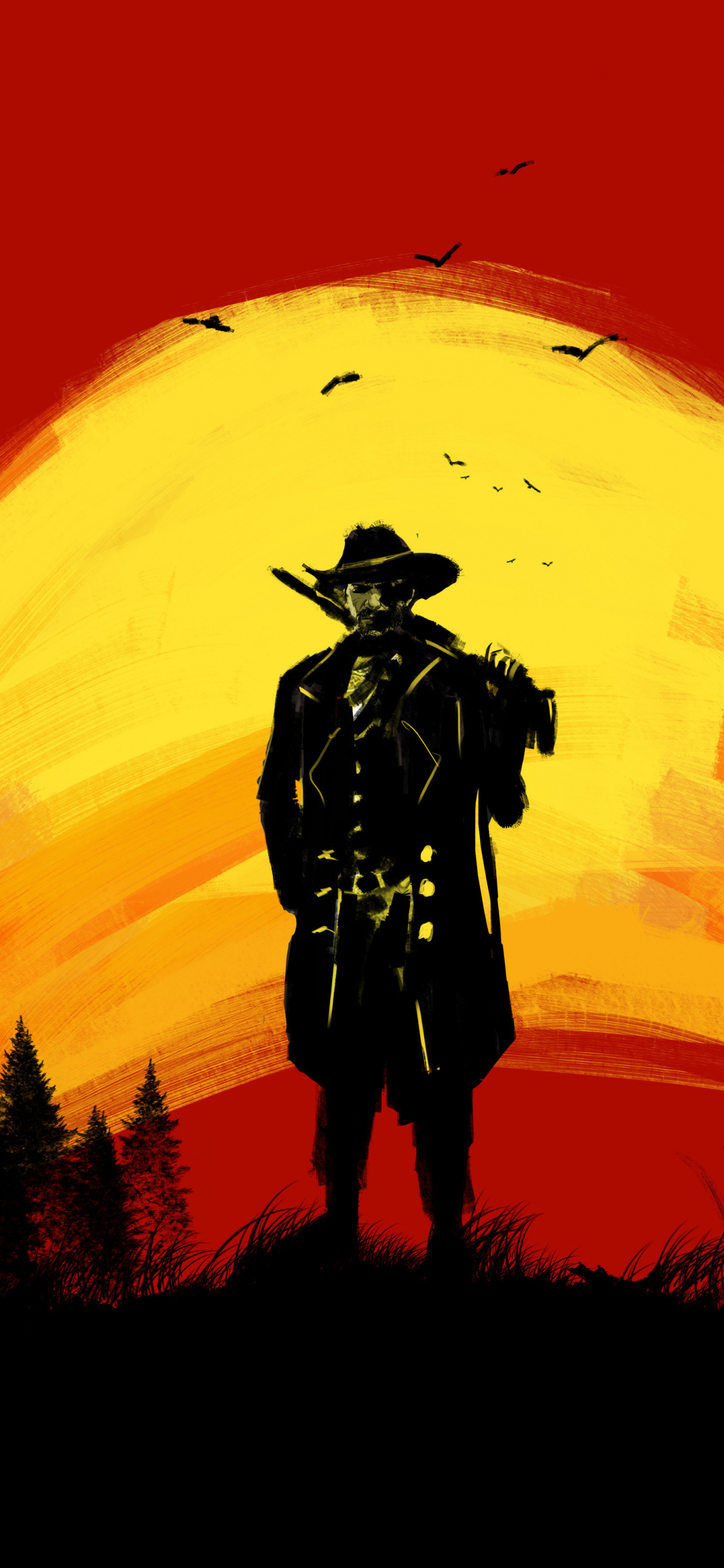 Red Dead Redemption 2, Cowboy, Silhouette, Fan Art, - Red Dead Redemption 2 Wallpaper Android - HD Wallpaper 