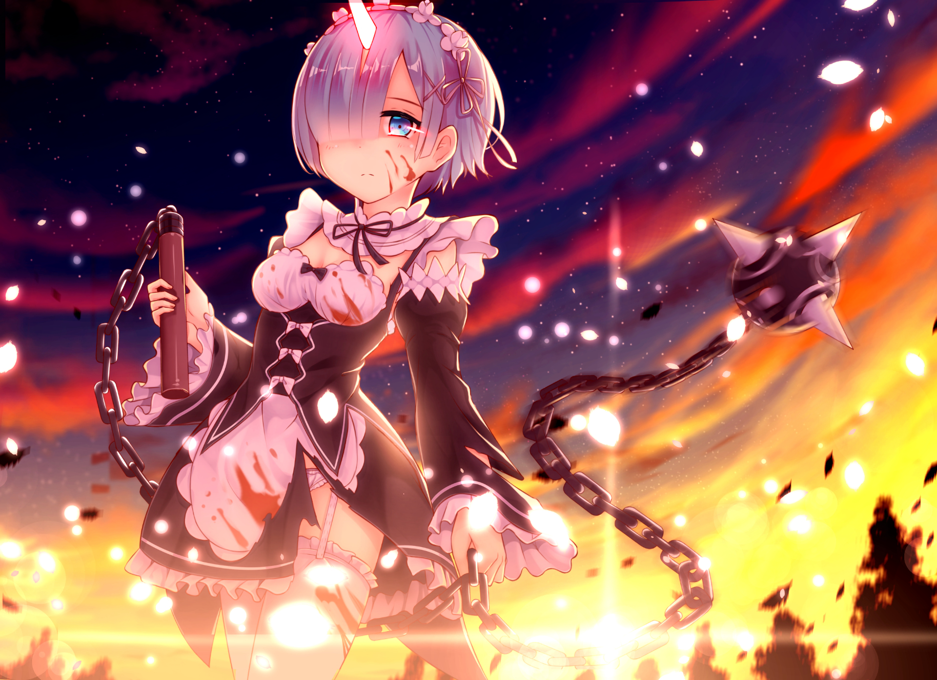 Re Zero Rem Oni - HD Wallpaper 