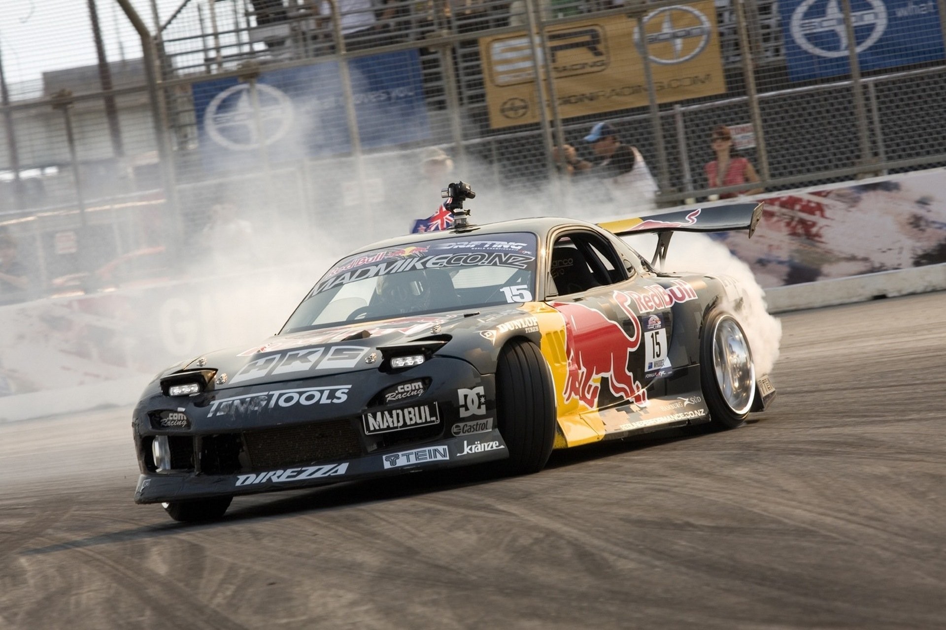 Car Drift Wallpapers Mazda Rx7 Mad Mike Drift Redbull - Mazda Rx7 Drift Red Bull - HD Wallpaper 
