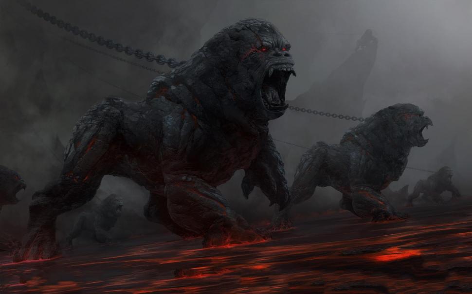 Gorillas From Hell Wallpaper,monsters Hd Wallpaper,hell - Evil Animals Fantasy - HD Wallpaper 