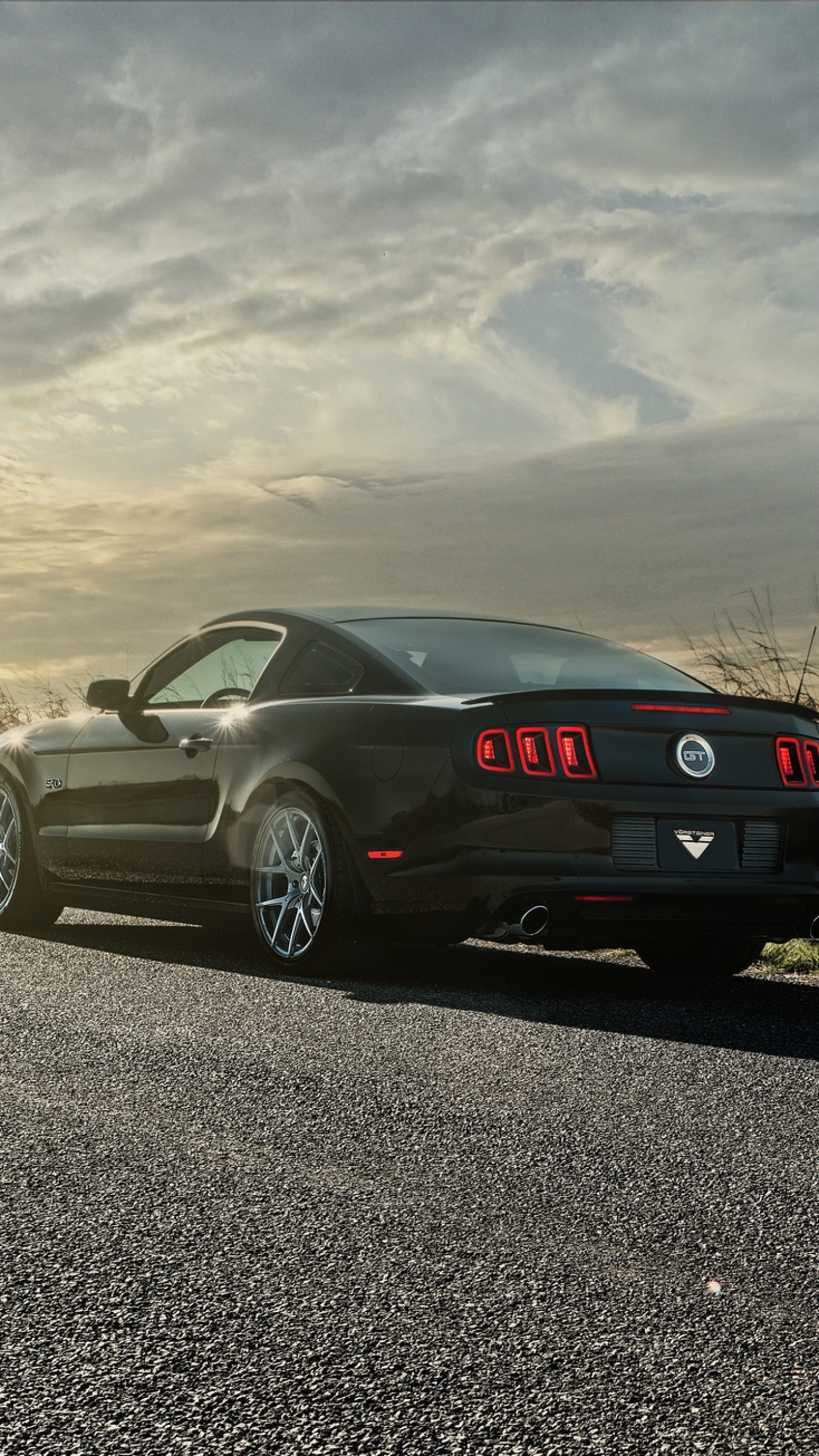 Wallpaper Mustang, Gt, Cars, Road, Light, Rear View - Black Mustang Wallpaper Iphone - HD Wallpaper 