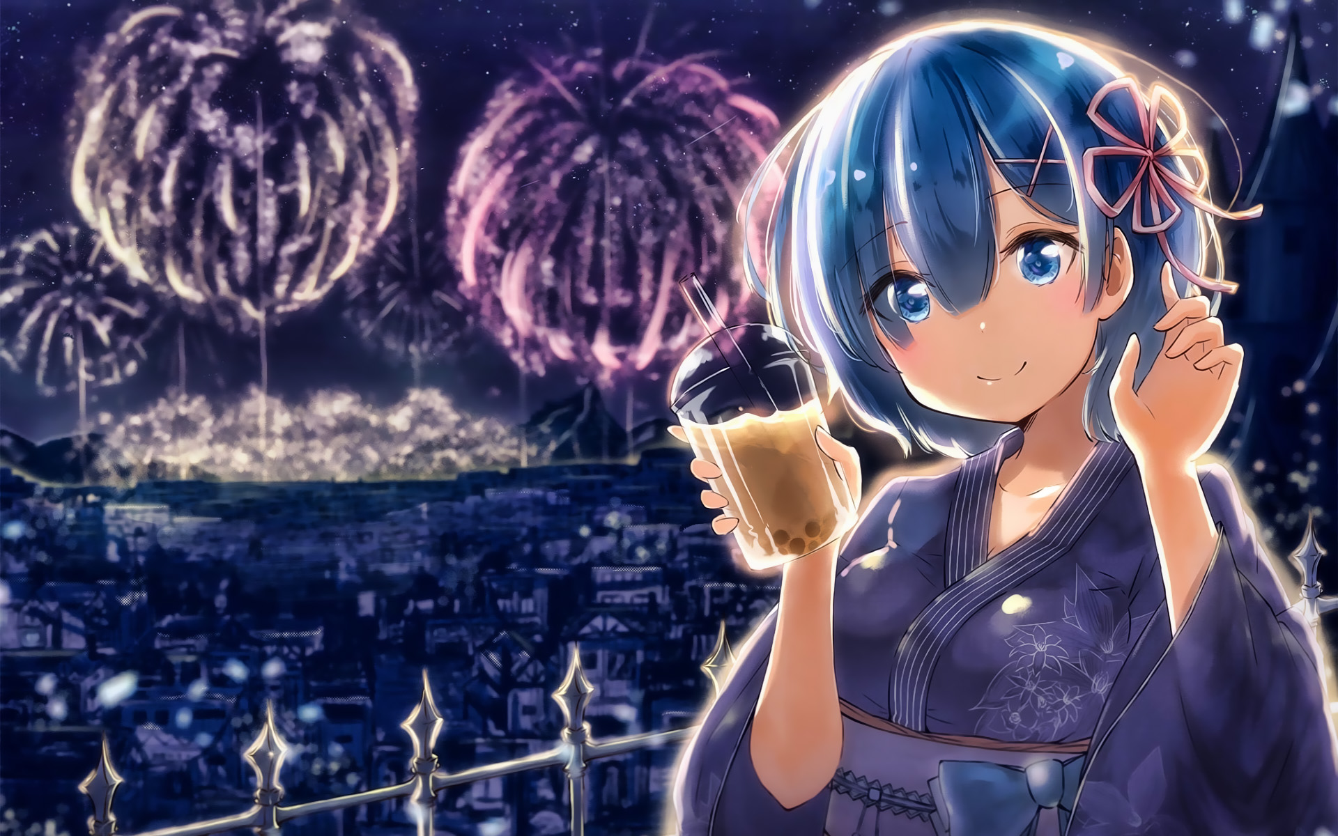Rem, Fireworks, Manga, Re Zero, Protagonist, Re Zero - Cartoon - HD Wallpaper 