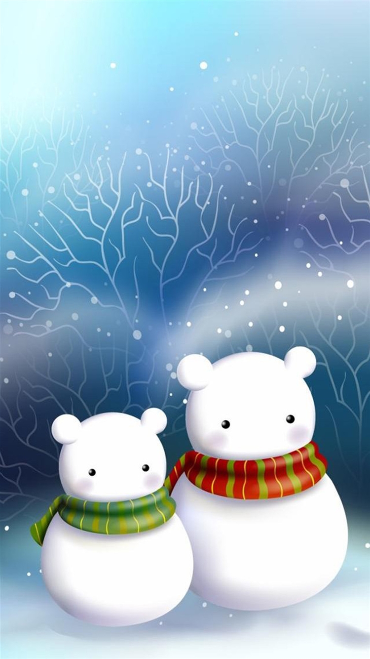 Cute Snowman Bear Couple Iphone 6 Wallpaper Download - Winter Cute Wallpaper Phone - HD Wallpaper 