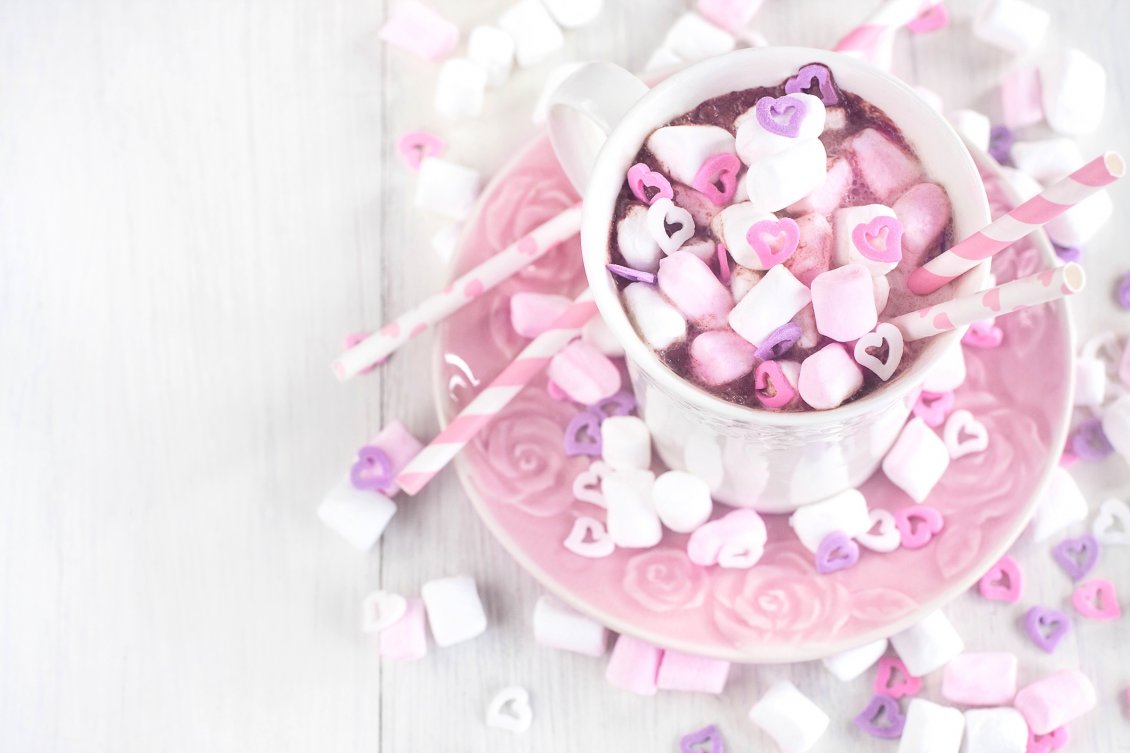 Download Wallpaper Sweet Pink Candies In A Hot Chocolate - Sweet Pink - HD Wallpaper 