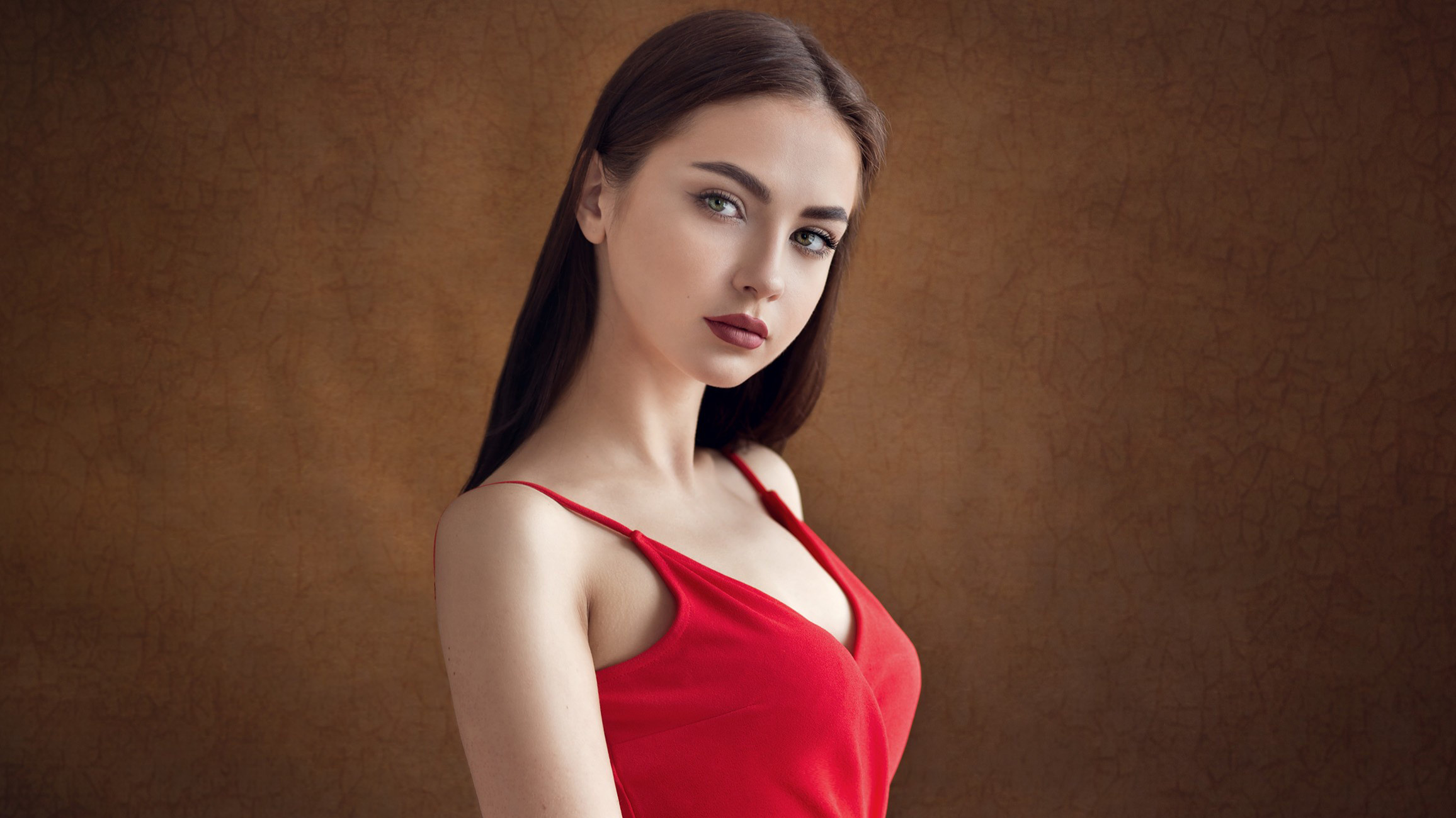 Red Dress On Pale Brunette - HD Wallpaper 