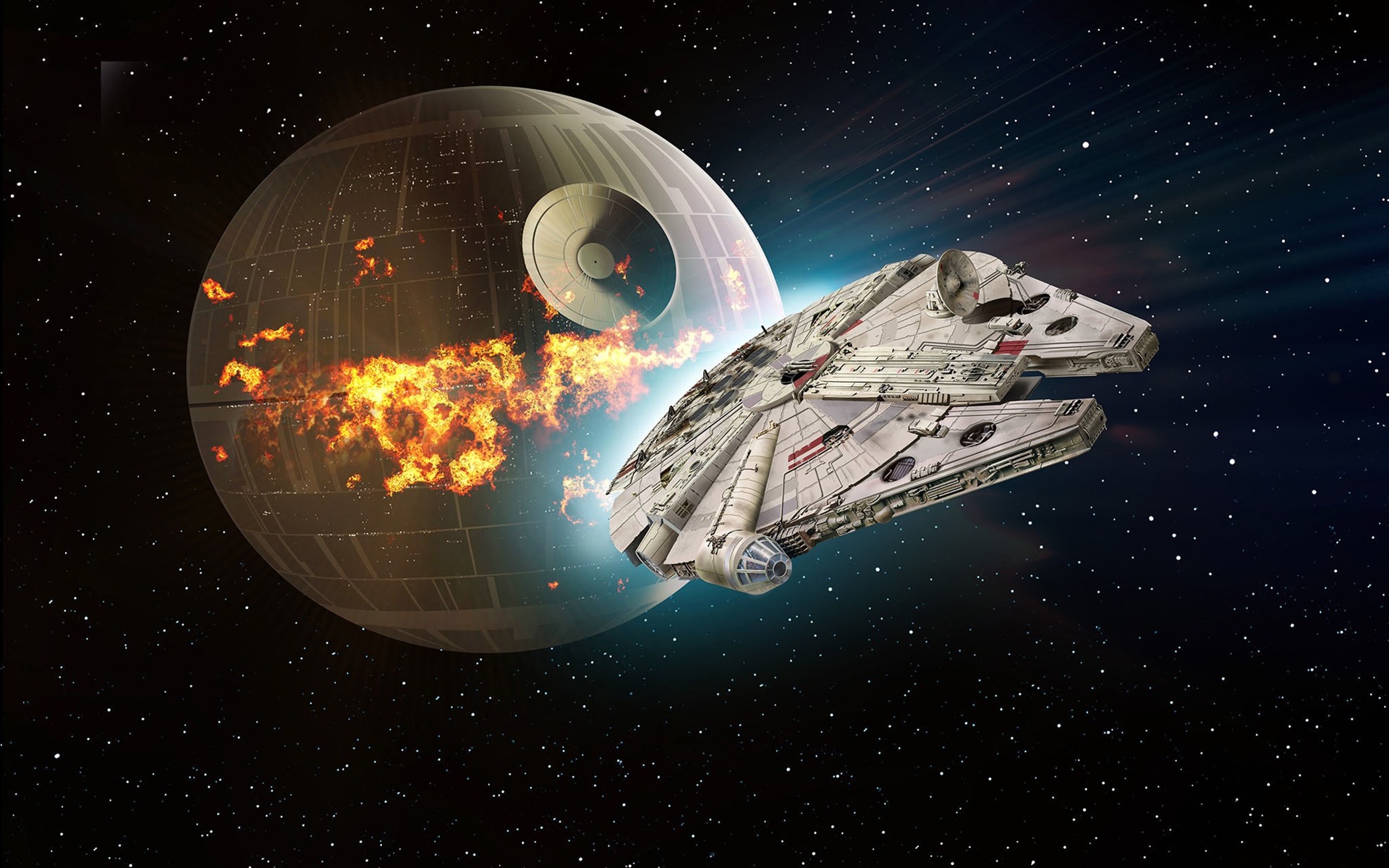 Wallpaper Star Wars Death Star Spaceship Millenium Falke 19x10 Wallpaper Teahub Io