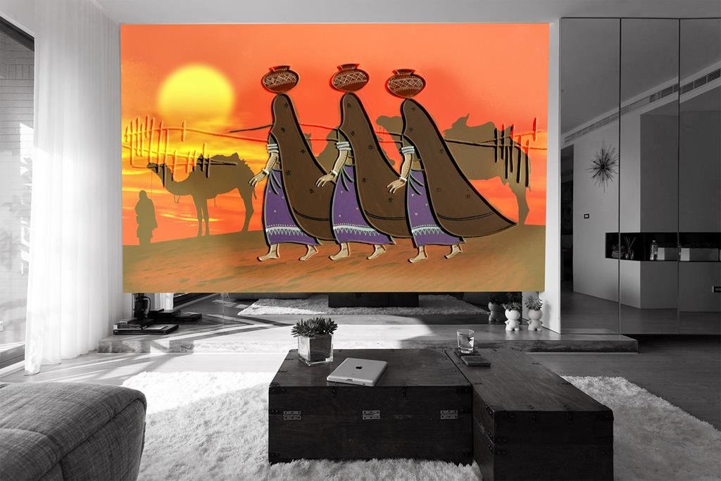 999store 2d Printed Rajasthani Village Self Adhesive - False Ceiling Ceiling Simple Design For Hall - HD Wallpaper 