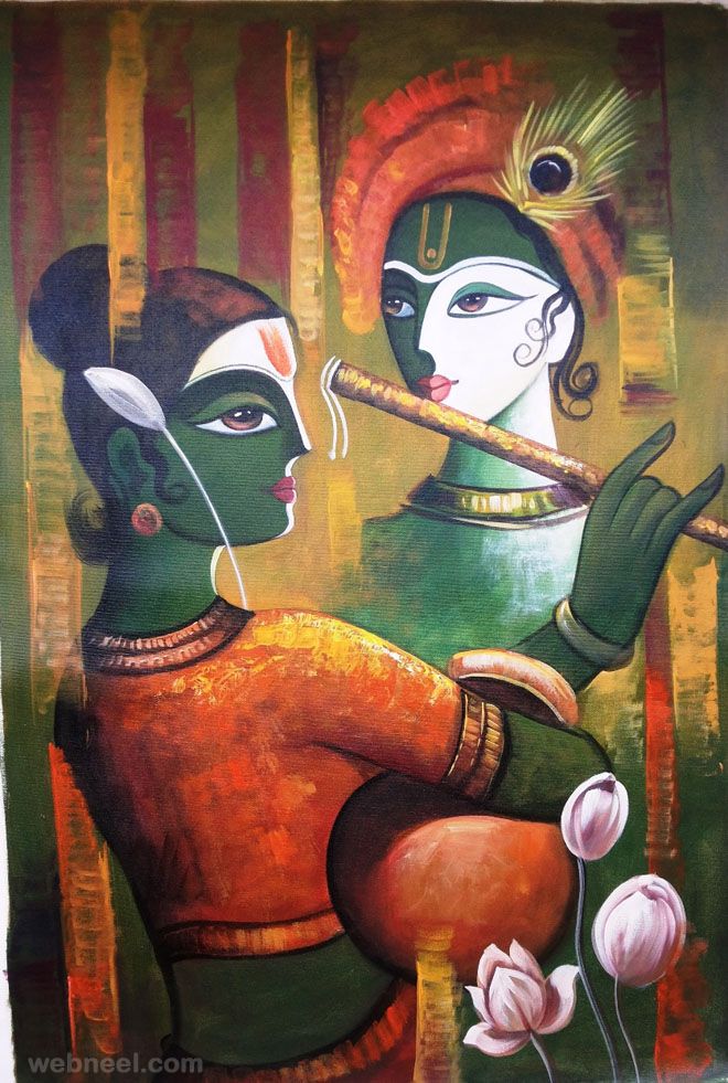 Radha Krishna Modern Art Painting - HD Wallpaper 