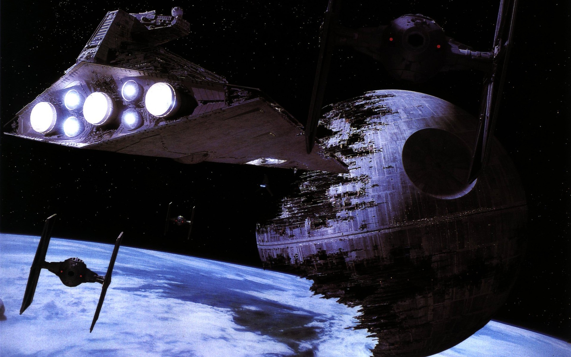 Death Star - Tie Fighter And Star Destroyer - HD Wallpaper 