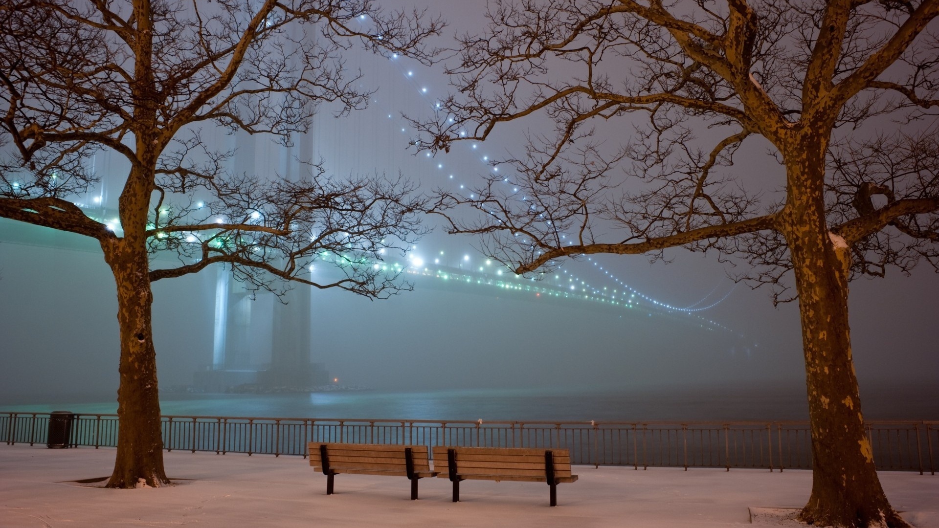 San Francisco Bridge Snow Bench 59553 - Winter Wallpaper Hd - HD Wallpaper 