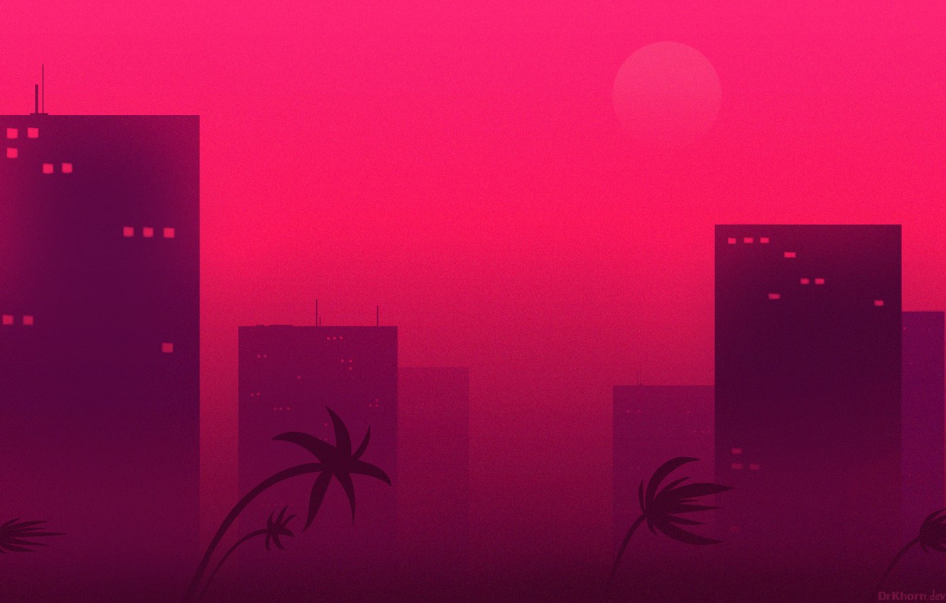 Photo Wallpaper The City, Palm Trees, Hotline Miami, - Hotline Miami