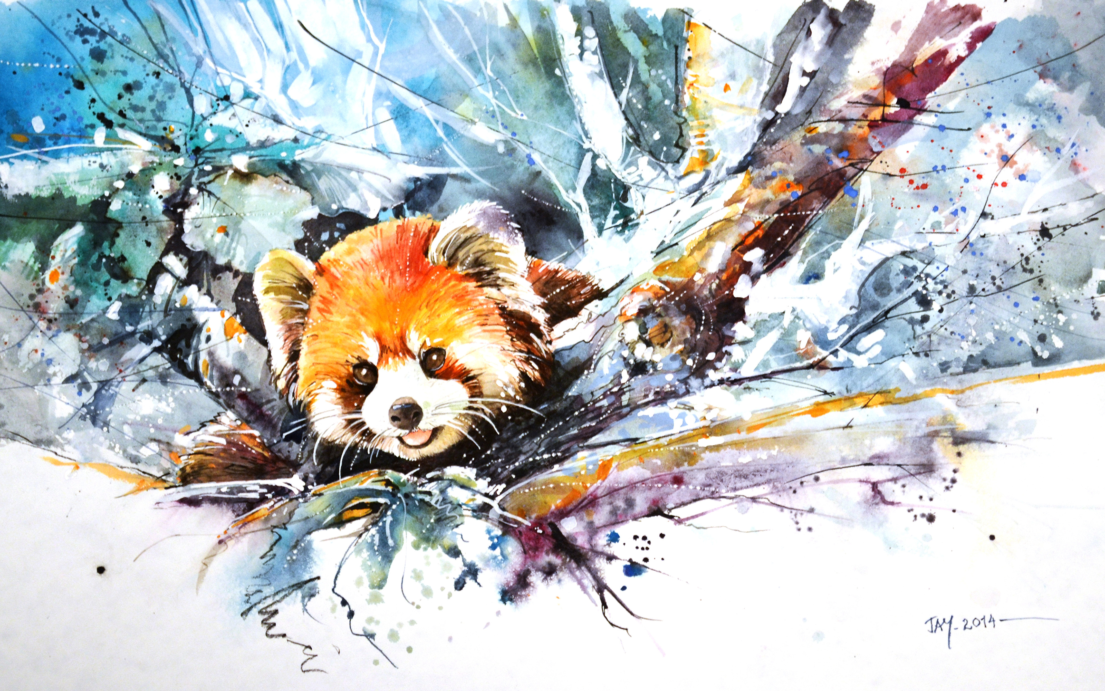 Red Panda Wallpaper Painting - HD Wallpaper 