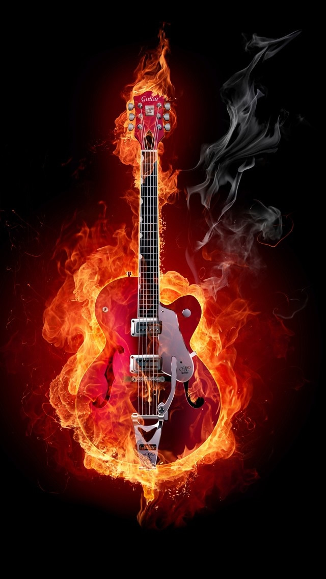 Flaming Guitar Iphone Wallpaper - Flaming Guitar - HD Wallpaper 