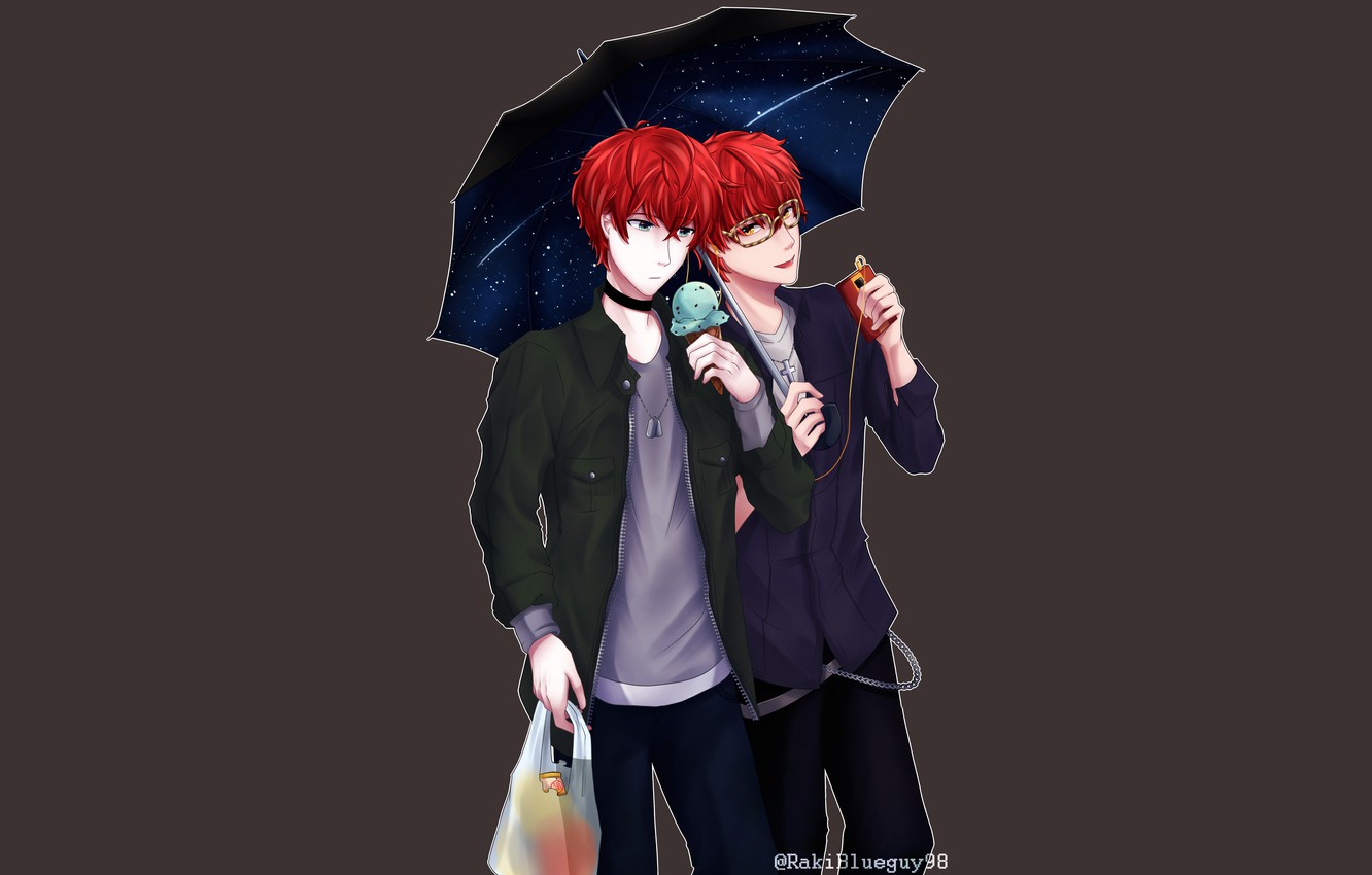 Photo Wallpaper Umbrella, Guys, 707, Mystic Messenger, - Mystic Messenger Wallpaper Pc - HD Wallpaper 