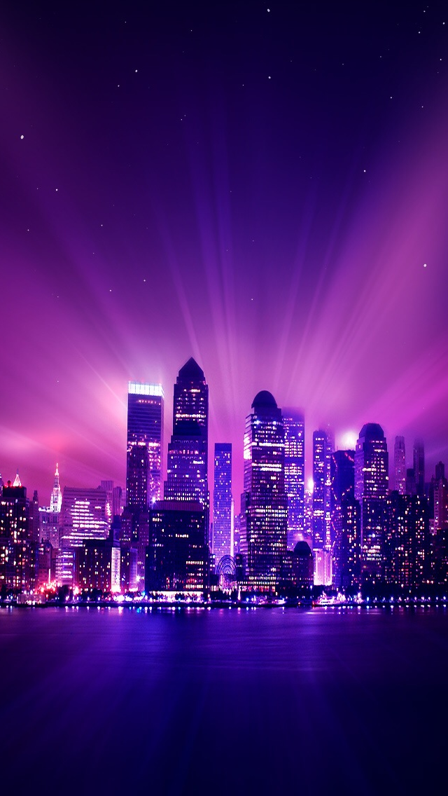 Shine Purple City Night Iphone Wallpaper - City At Night Purple - HD Wallpaper 