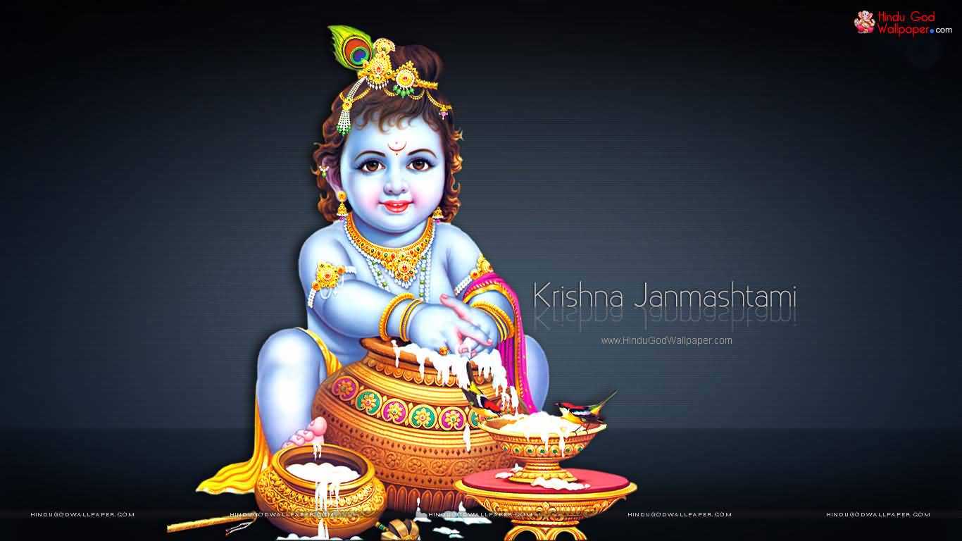 Krishna Janmashtami Greetings Wallpaper - Krishna Janmashtami Images Download - HD Wallpaper 