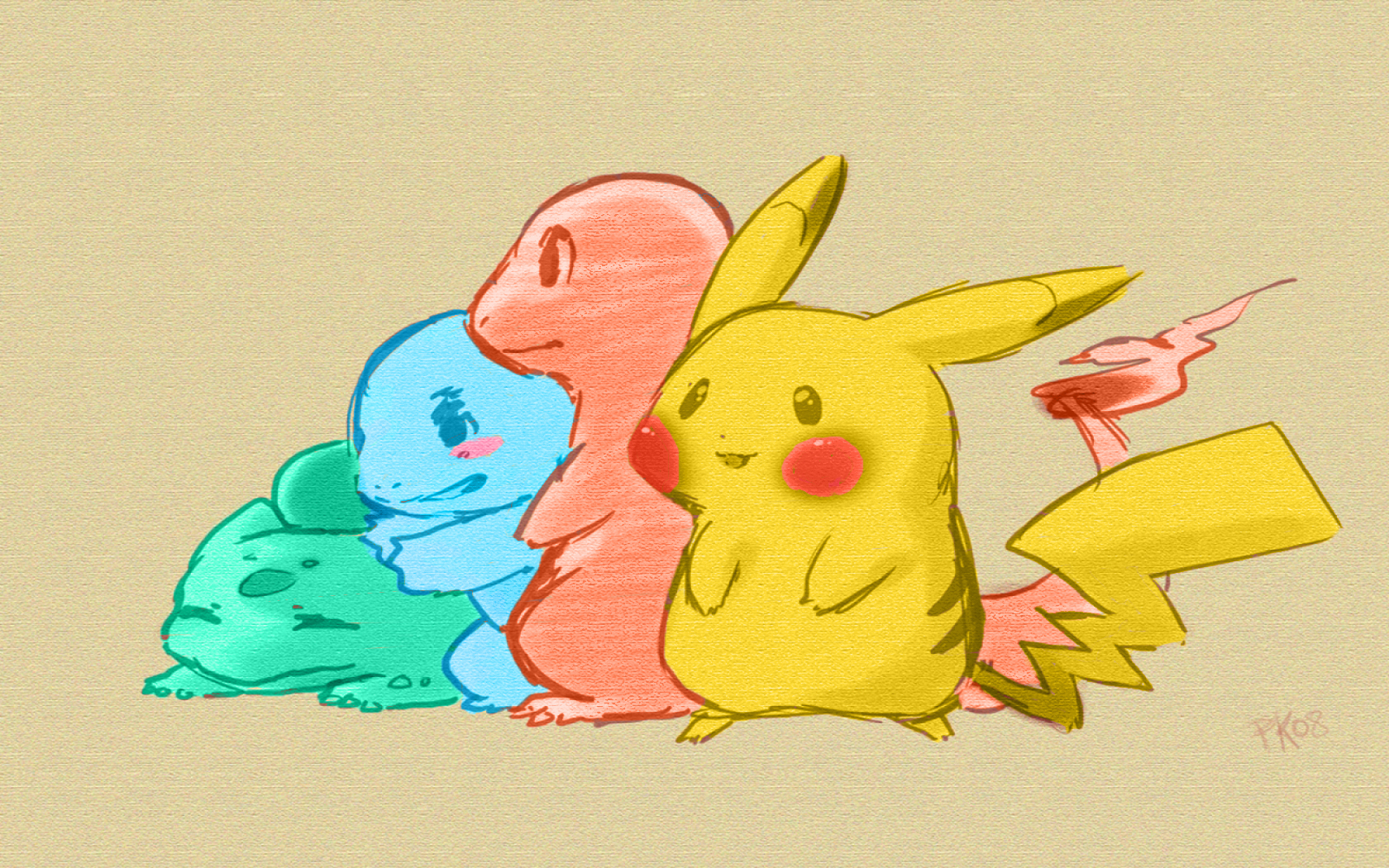 Wallpaper - Bulbasaur Charmander Squirtle E Pikachu - HD Wallpaper 