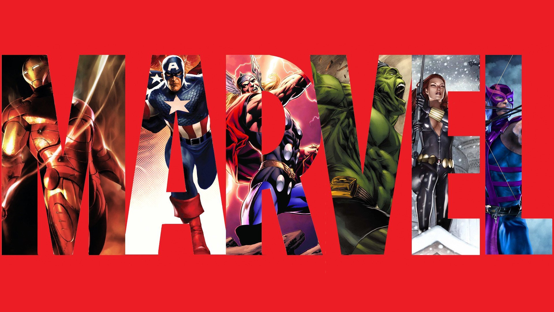 Marvel Logo With Characters - HD Wallpaper 